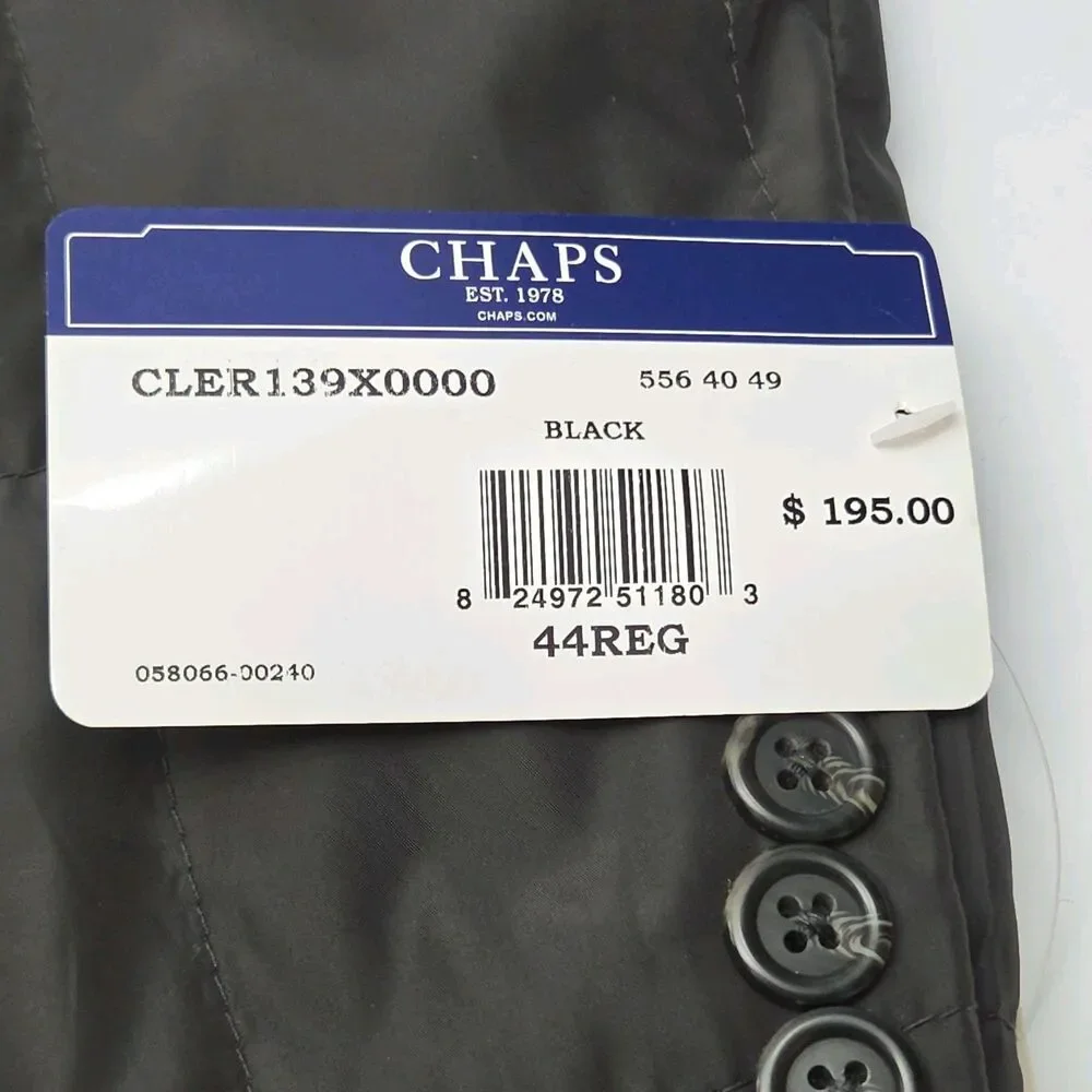 Chaps Coat Jacket Men Sz 44R Quilted Black Brown Coat Corduroy Collar NEW